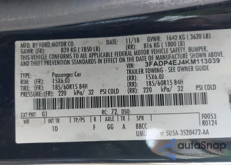 2019 Ford Fiesta Se from USA, damaged, VIN 3FADP4EJ4KM113039